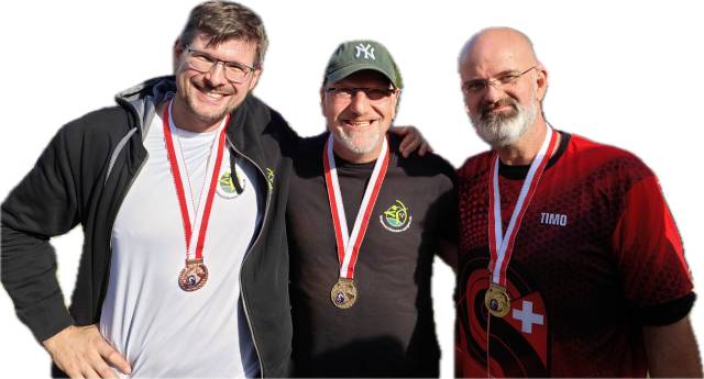 Die Medaillengewinner Michael Wengler, Henner Johs und Timo Döscher