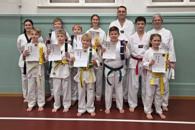 Die Schülerinnen und Schüler des Taekwondo Team Aargau, die ihre Prüfung erfolgreich bestanden haben. Foto: zVg